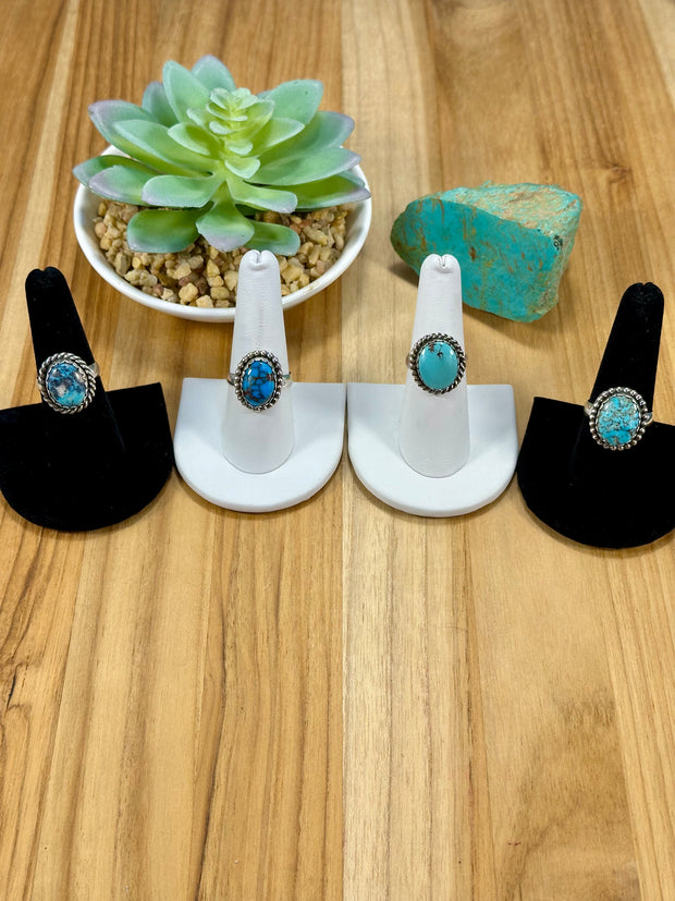 Kingman Turquoise Oval Sterling Silver Rings