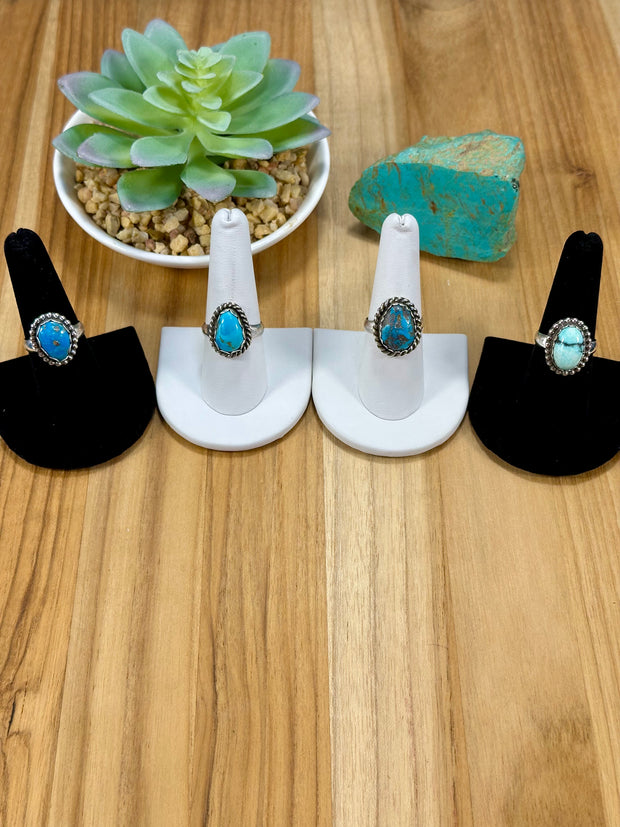 Kingman Turquoise Oval Sterling Silver Rings