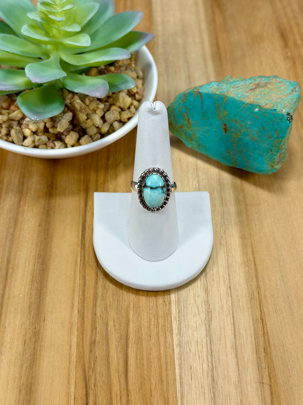 Kingman Turquoise Oval Sterling Silver Rings