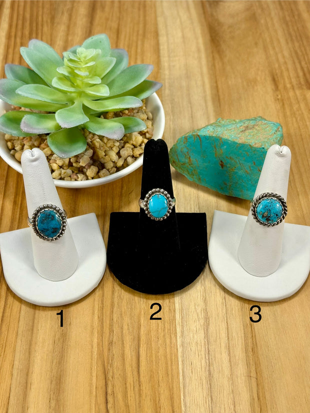 Kingman Turquoise Oval Sterling Silver Rings