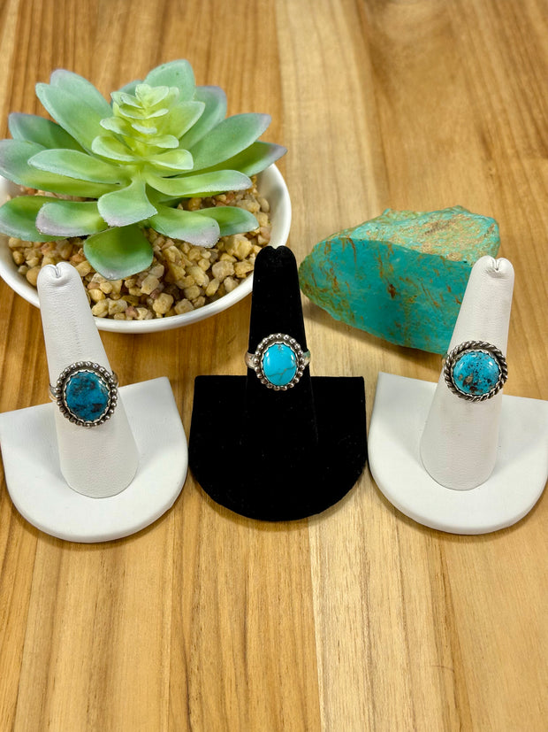 Kingman Turquoise Oval Sterling Silver Rings