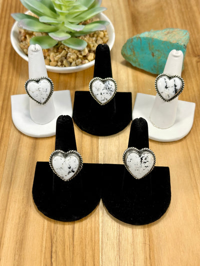 White Buffalo Heart Sterling Silver Rings