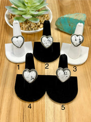 White Buffalo Heart Sterling Silver Rings