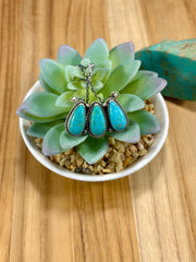 Kingman Turquoise 3 Stone Tear Drop Necklace