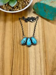 Kingman Turquoise 3 Stone Tear Drop Necklace