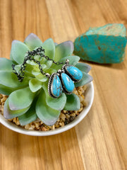 Kingman Turquoise 3 Stone Tear Drop Necklace