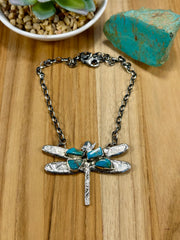Kingman Turquoise Dragonfly Pendant Necklace