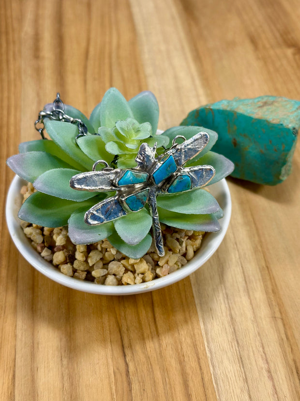 Kingman Turquoise Dragonfly Pendant Necklace