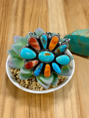 Multi-Color Floral Cluster Pendant Necklace