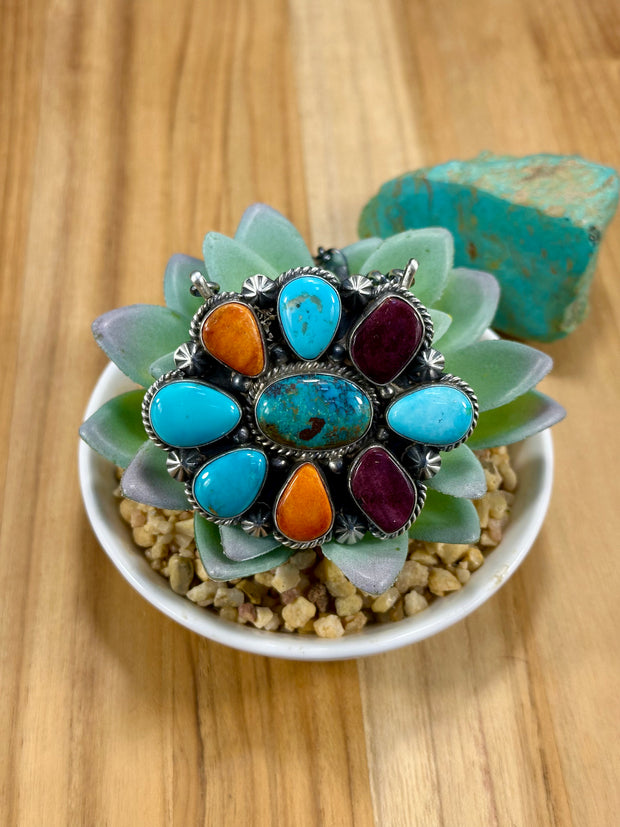 Multi-Color Floral Cluster Pendant Necklace