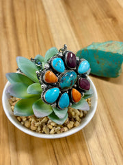 Multi-Color Floral Cluster Pendant Necklace