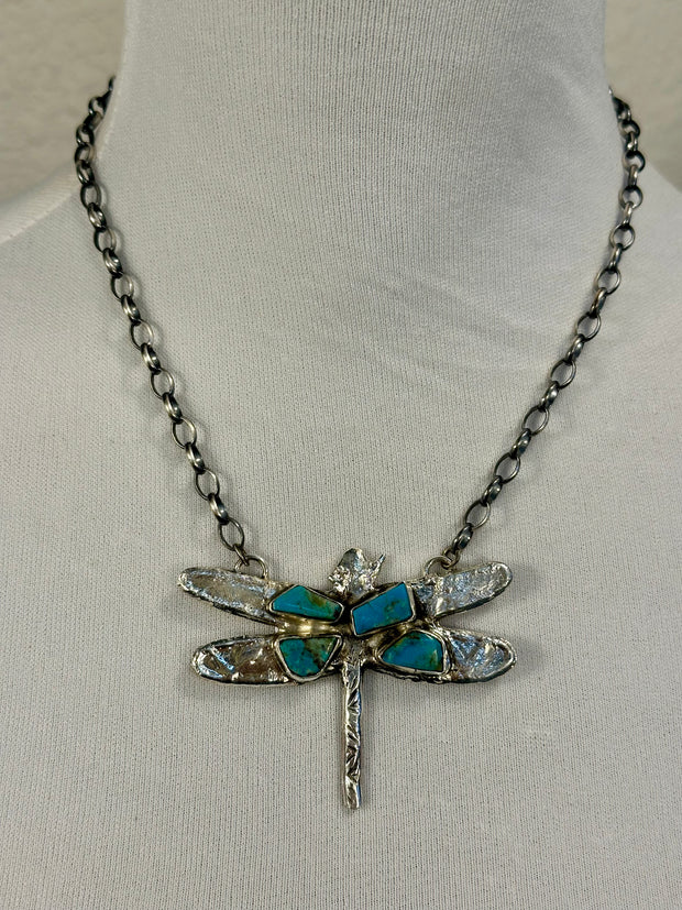 Kingman Turquoise Dragonfly Pendant Necklace