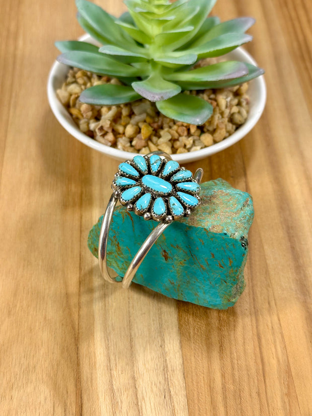 Kingman Turquoise Floral Cluster Cuff