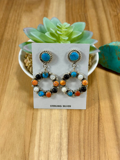 Multi Stone Cluster Dangle Earrings