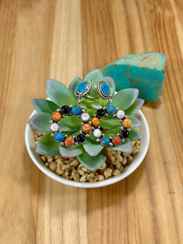 Multi Stone Cluster Dangle Earrings