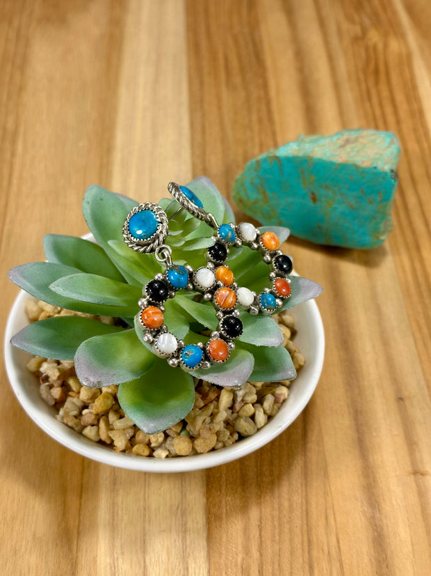 Multi Stone Cluster Dangle Earrings