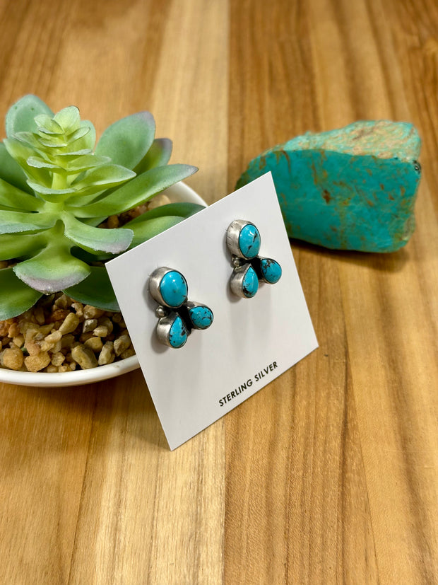 Kingman Turquoise 3 Stone Stud Earrings