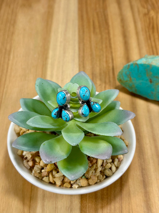 Kingman Turquoise 3 Stone Stud Earrings