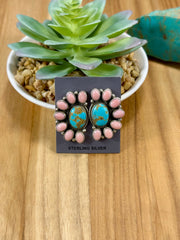 Kingman & Pink Conch Half Cluster Stud Earrings