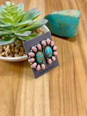 Kingman & Pink Conch Half Cluster Stud Earrings