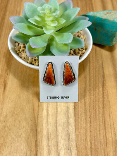 Orange Spiny Triangle Stud Earrings