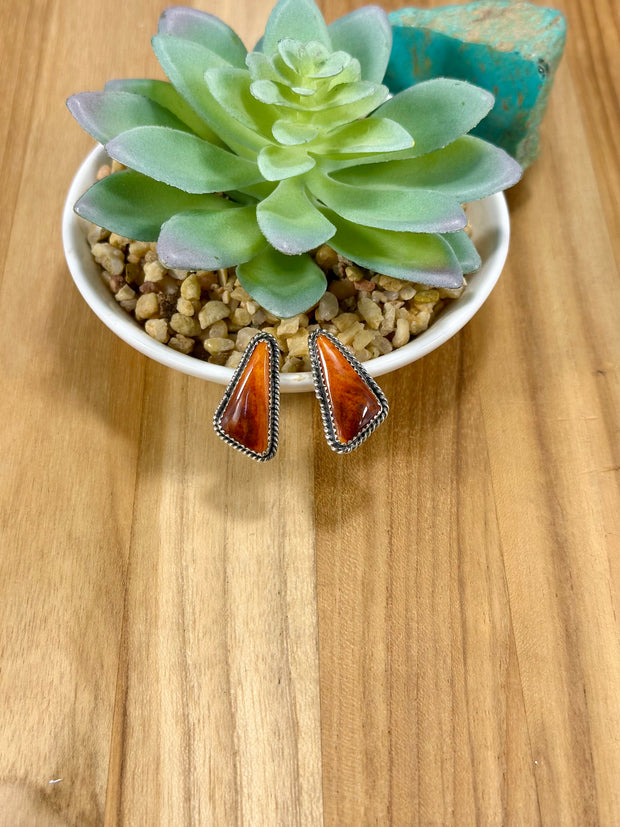 Orange Spiny Triangle Stud Earrings