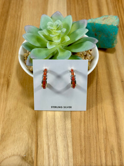 Red Spiny Sterling Silver Hoop Earrings