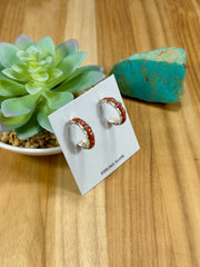 Red Spiny Sterling Silver Hoop Earrings