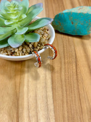 Red Spiny Sterling Silver Hoop Earrings