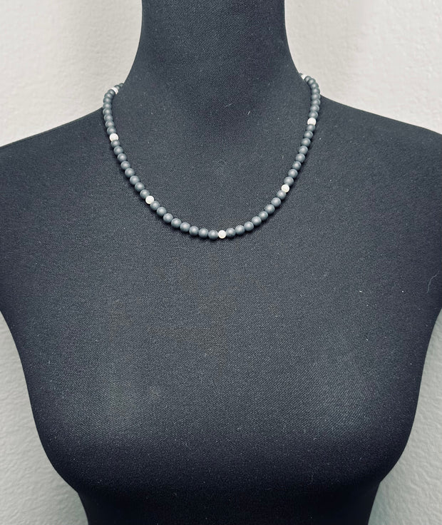 20" Matte Onyx and Freshwater Pearl Necklace