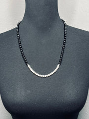 24 inch Shinny Onyx Beads and Freshwater Pearls Necklace