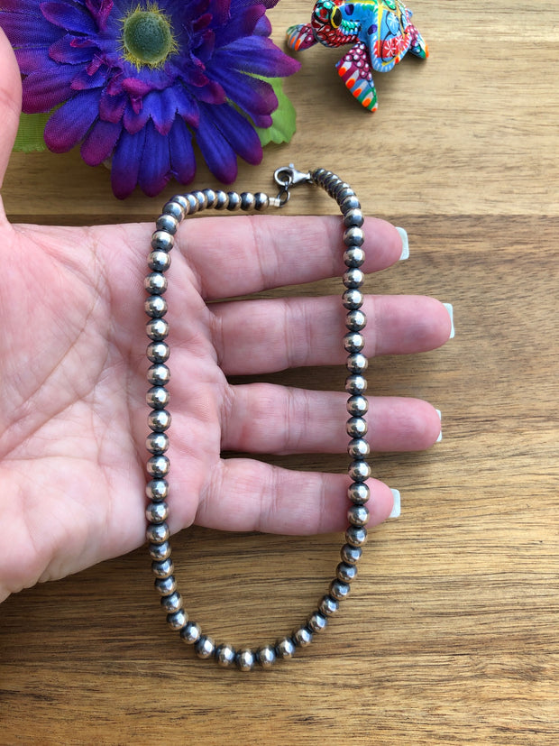 16" 6MM " Navajo Style" Sterling Pearls