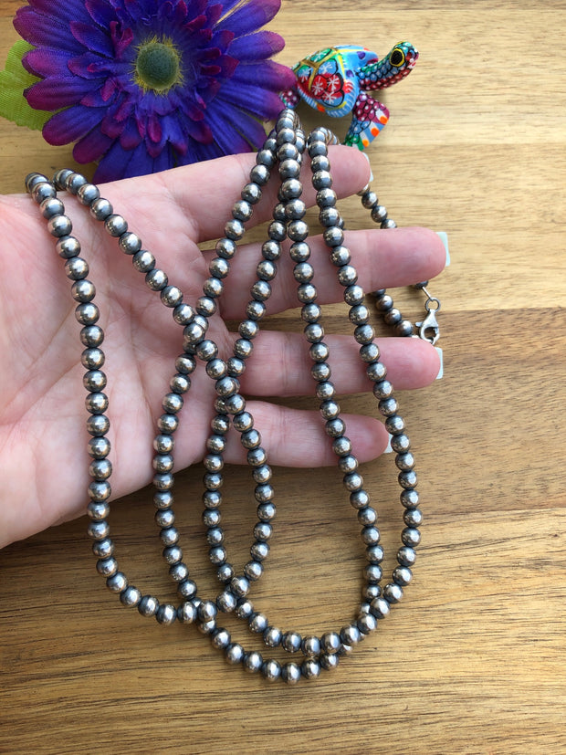 60" 6MM " Navajo Style" Sterling Pearls