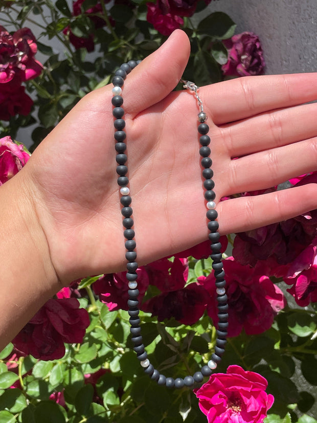 20" Matte Onyx and Freshwater Pearl Necklace