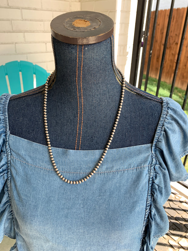 6MM " Navajo Style" Sterling Pearls Necklaces