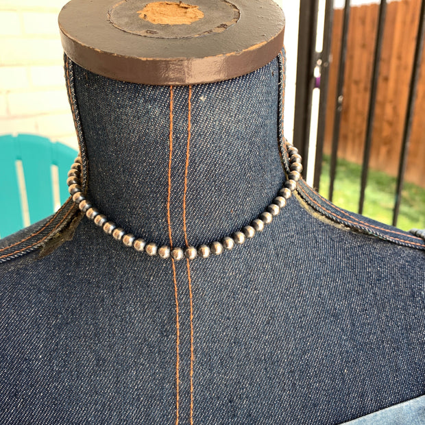 14" 6MM " Navajo Style" Sterling Pearls
