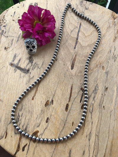 36" 8MM " Navajo Style" Sterling Pearls